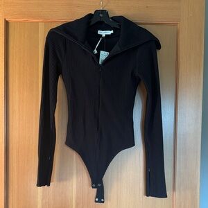 NWT-Good American Black Ribbed Long Sleeve Bodysuit